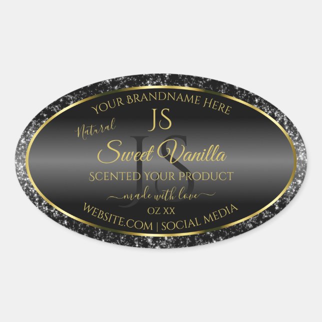 Black Gold with Glitter Initials Product Labels (Front)
