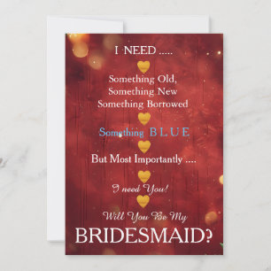 Black & Gold with Heart Will You Be my Bridesmaid Invitation