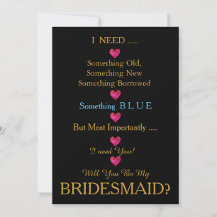 Black & Gold with Heart Will You Be my Bridesmaid  Invitation