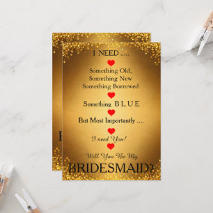 Black & Gold with Heart Will You Be my Bridesmaid Invitation