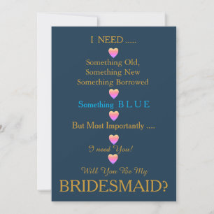 Black & Gold with Heart Will You Be my Bridesmaid Invitation