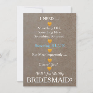 Black & Gold with Heart Will You Be my Bridesmaid Invitation