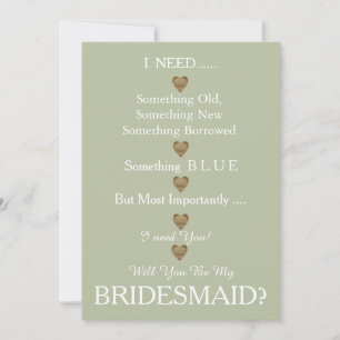 Black & Gold with Heart Will You Be my Bridesmaid Invitation
