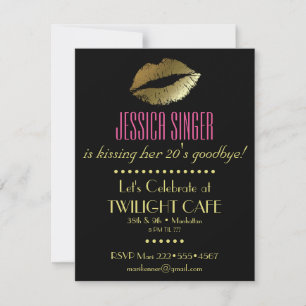 Black & Gold with Lips Contemporary Modern Elegant Invitation