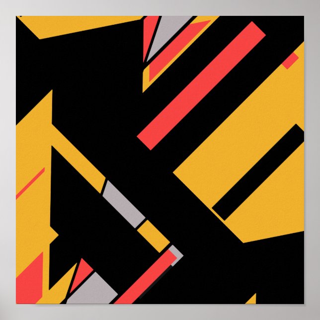 Black Gold with Red Grey MCM-like Diagonal Design Poster (Front)