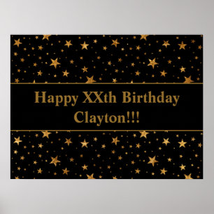 Black/Gold With Stars Birthday Poster