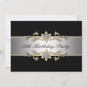 Black Gold Womans 50th Birthday Invitation