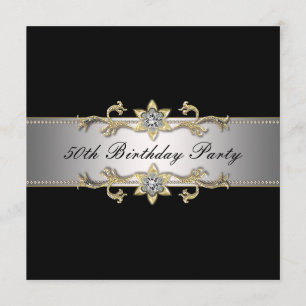 Black Gold Womans 50th Birthday Party Invitation