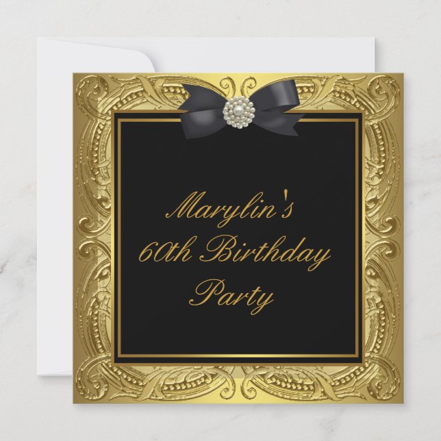 Black Gold Womans 60th Birthday Party Invitation (Front)