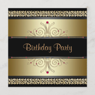 Black Gold Womans Birthday Party Invitations