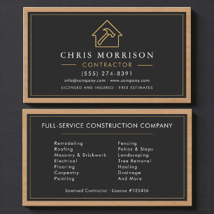 Black & Gold Wood Building Construction  Business Card