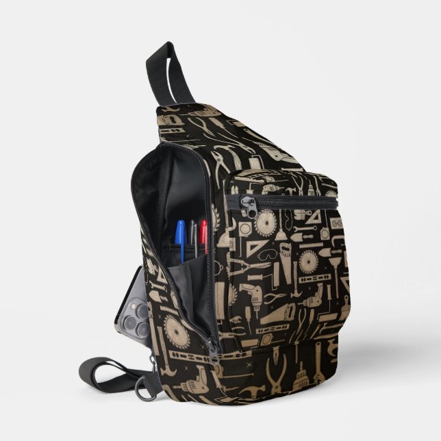 Black & Gold Workshop Tools Sling Bag (Open)