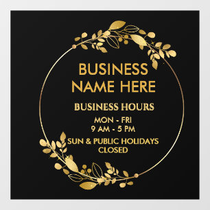 Black Gold Wreath Business Store Opening Hours Window Cling