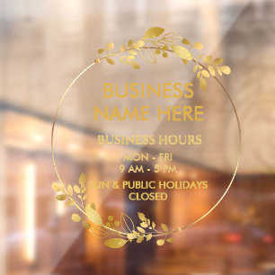 Black Gold Wreath Business Store Opening Hours Window Cling