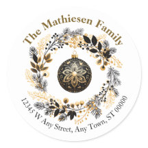 Black Gold Wreath Holiday Return Address