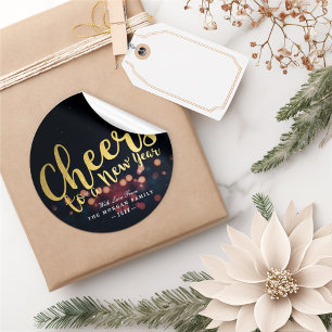 Black & Gold Xmas Cheers to A New Year Typography Classic Round Sticker