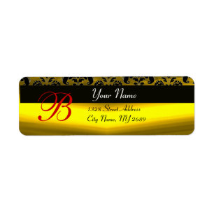 BLACK GOLD YELLOW DAMASK MONOGRAM