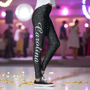 Black Gold Yellow Dots Pattern Chic Leggings