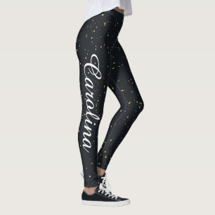 Black Gold Yellow Dots Pattern Chic Leggings