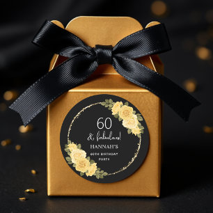 Black Gold & Yellow Floral 60th Birthday Classic Round Sticker