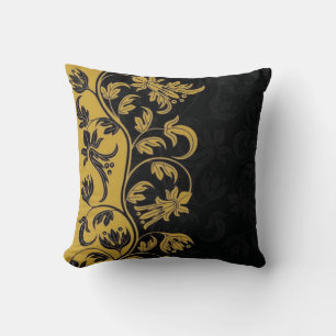 black gold yellow flowers leaves cushion