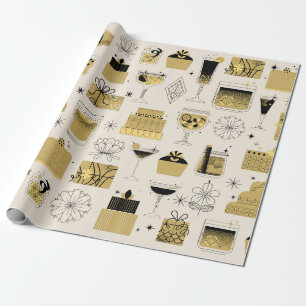 Black Gold Yellow Geometric Style in Birthday Wrapping Paper