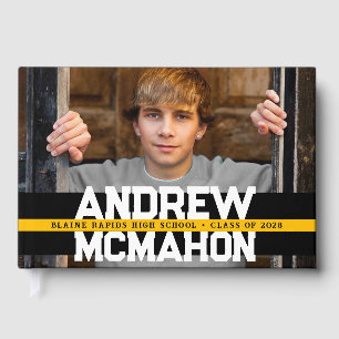 Black & Gold Yellow Photo Graduation Personalised Guest Book