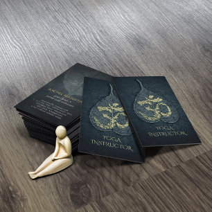 Black & Gold Yoga Instructor Bodhi Leaf OM Symbol Business Card
