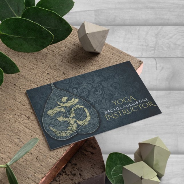 Black & Gold Yoga Instructor Bodhi Leaf OM Symbol Business Card (Creator Uploaded)