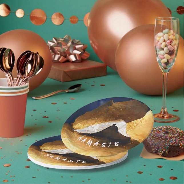 Black Gold Yoga Meditation Instructor Reiki Master Paper Plate (Multi)