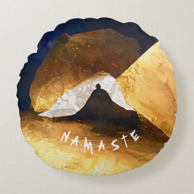 Black Gold Yoga Meditation Instructor Reiki Master Round Cushion (Front)