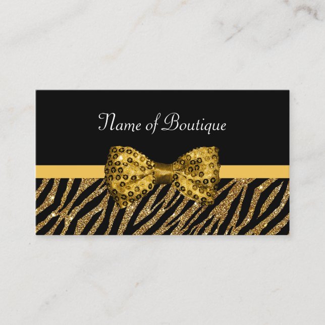 Black Gold Zebra Bow Boutique Business Card (Front)