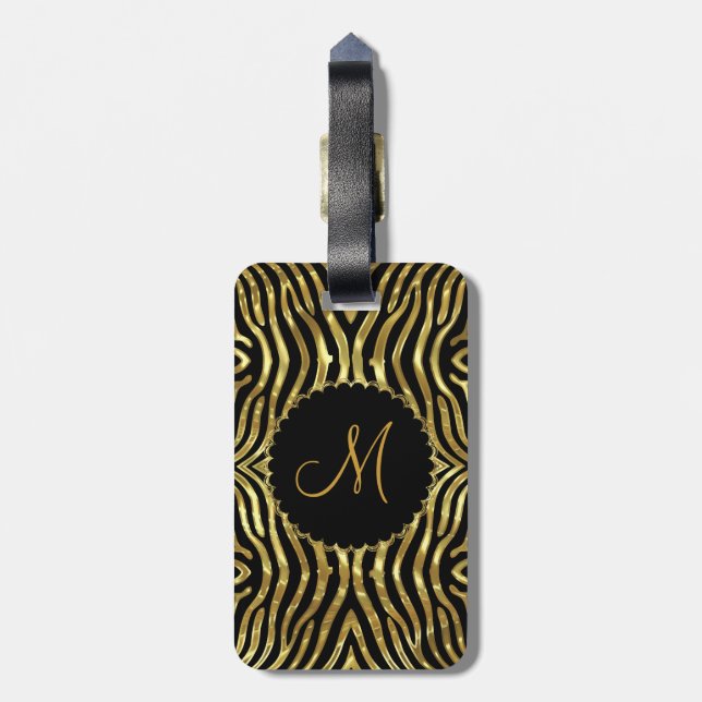 Black & Gold Zebra Pattern Customised Luggage Tag (Back Vertical)