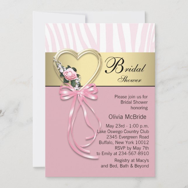 Black Gold Zebra Pink Zebra Bridal Shower Invitation (Front)