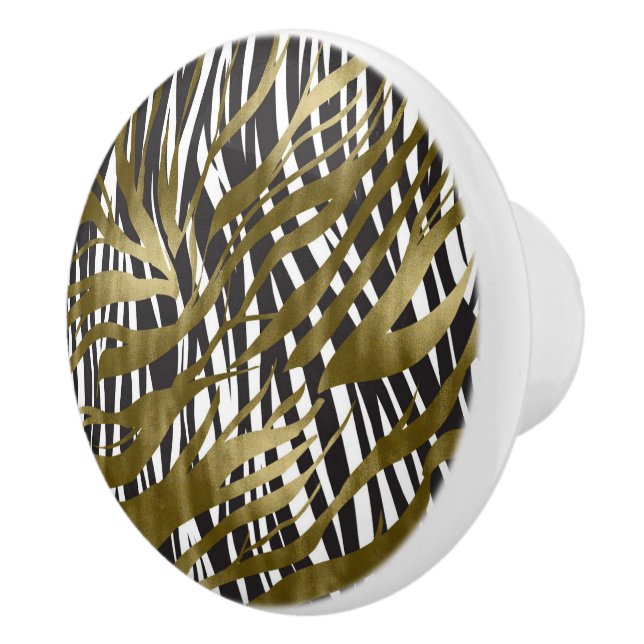 Black & Gold Zebra Print Safari Chic Glamour Ceramic Knob (Right)