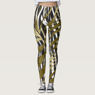 Black & Gold Zebra Print Safari Chic Glamour Leggings