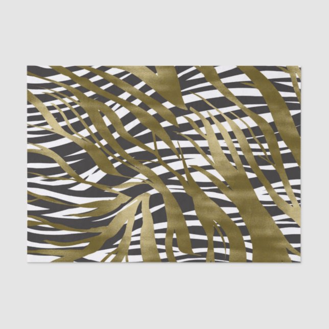 Black & Gold Zebra Print Safari Chic Glamour Tissue Paper (Front)