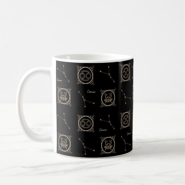 Black & Gold Zodiac Cancer Astrology Star Sign Coffee Mug (Left)