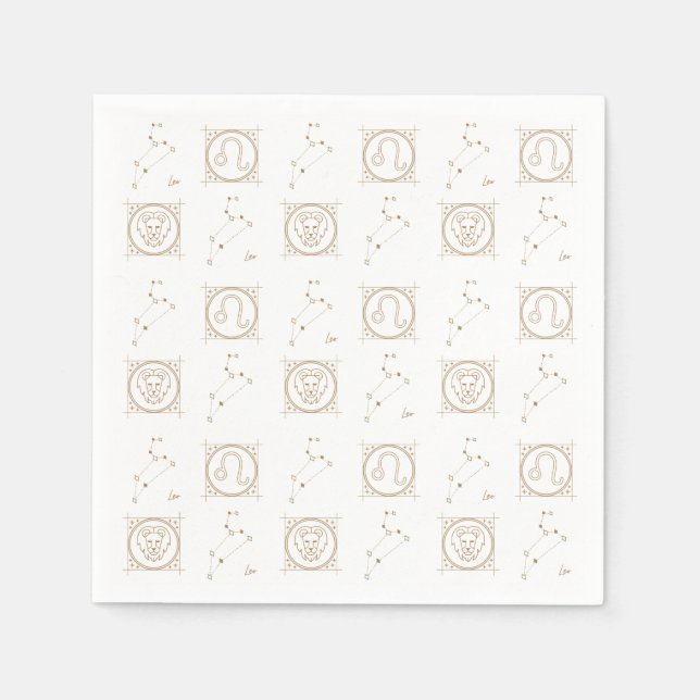 Black & Gold Zodiac Leo Astrology Star Sign Square Napkin (Front)