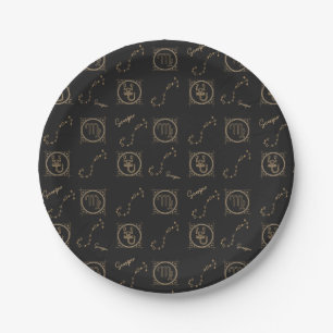 Black & Gold Zodiac Scorpio Astrology Star Sign Paper Plate