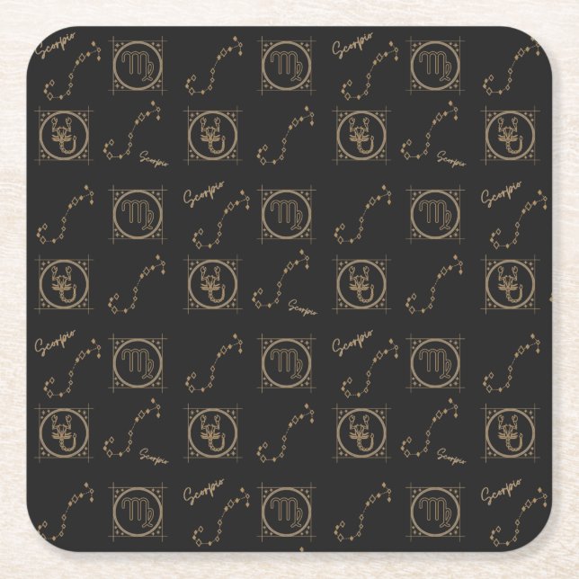 Black & Gold Zodiac Scorpio Astrology Star Sign Square Paper Coaster (Front)