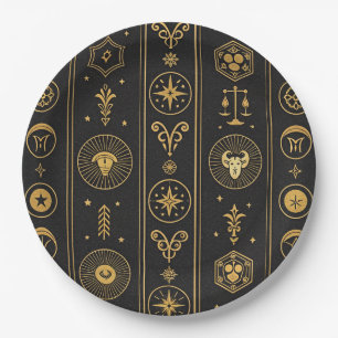 Black Gold Zodiac Sign (1) Paper Plate