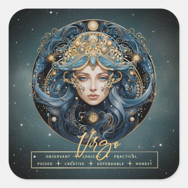 Black Gold Zodiac Sign Constellation Virgo Square Sticker (Front)