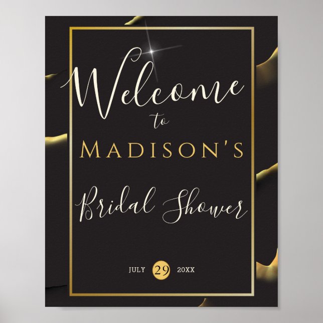 Black Golden Abstract Bridal Shower Poster (Front)