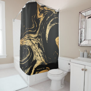 Black & Golden Abstract Shower Curtain
