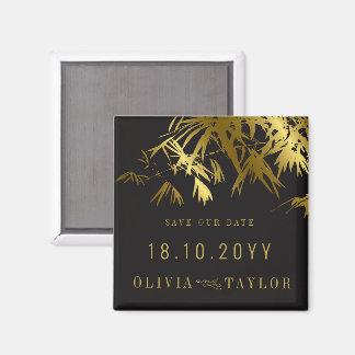 Black & Golden Bamboo Leaves Asian Save The Date Magnet