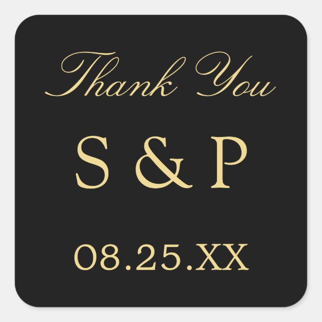 Black Golden Beige Wedding Favour Thank You Sticke Square Sticker (Front)