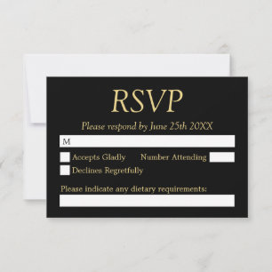Black Golden Beige Wedding RSVP Card