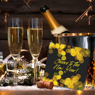Black Golden Bokeh Lights Cheers to New Year Square Paper Coaster