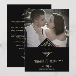 Black Golden Chic Lace Romantic Couple Wedding Save The Date